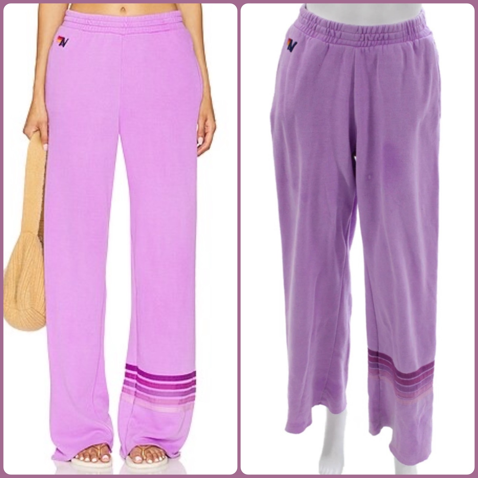 Aviator Nation Neon Purple Rugby Stitch Wide Leg Sweatpants Cozy Xs Lounge